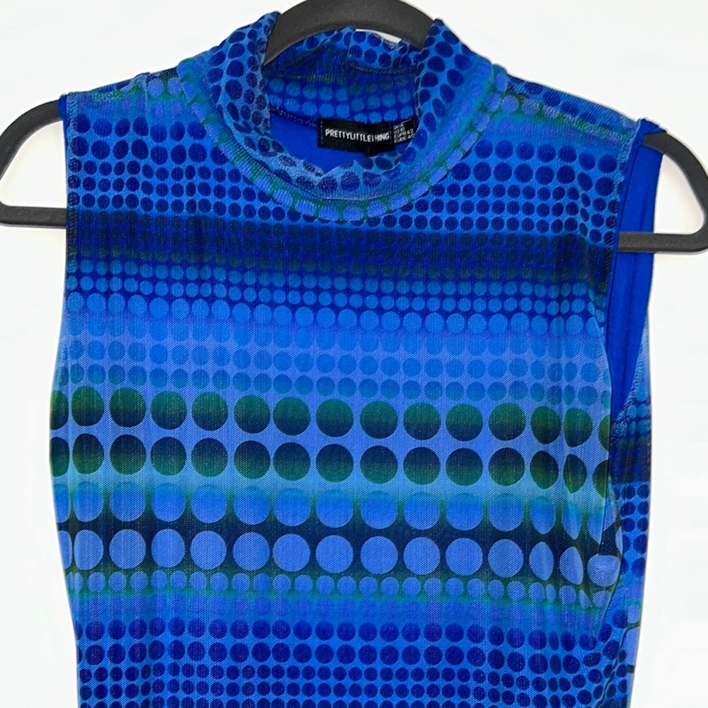 PrettyLittleThings Blue Ombré Dot Mesh Sleeveless Dress